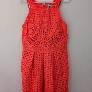 Coral Sleeveless Crochet Dress